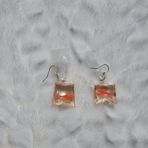Orange Fish in a Bag Earrings